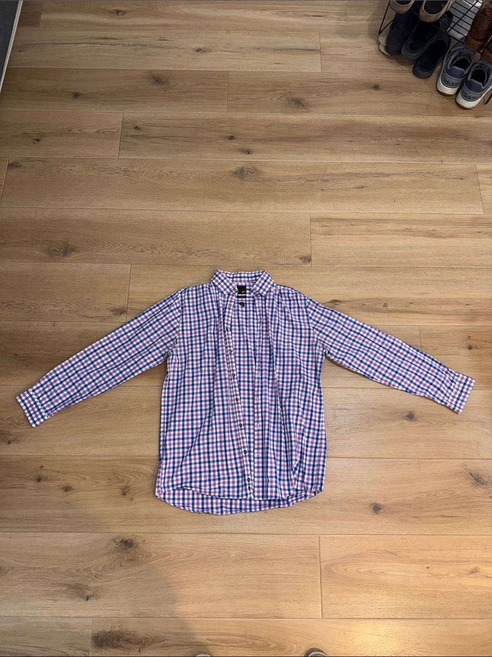 JF Ferrar: Men's Blue & Pink Check Button-Down Shirt